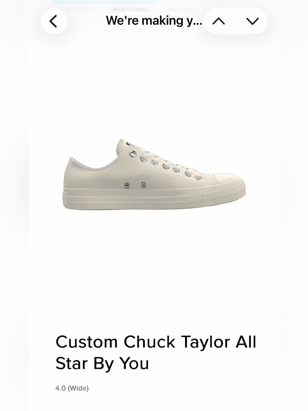 Custom Wide Converse Chuck Taylor All Star Women’s 6 / Mens 4 Off White Cream
